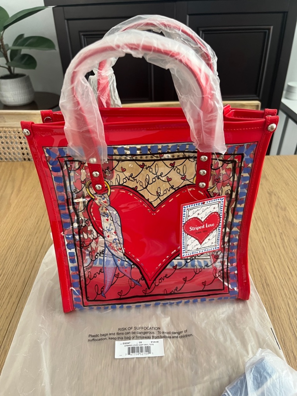 Brighton Red Heart Tote with Blue-Trim Panel - Picture 5 of 7